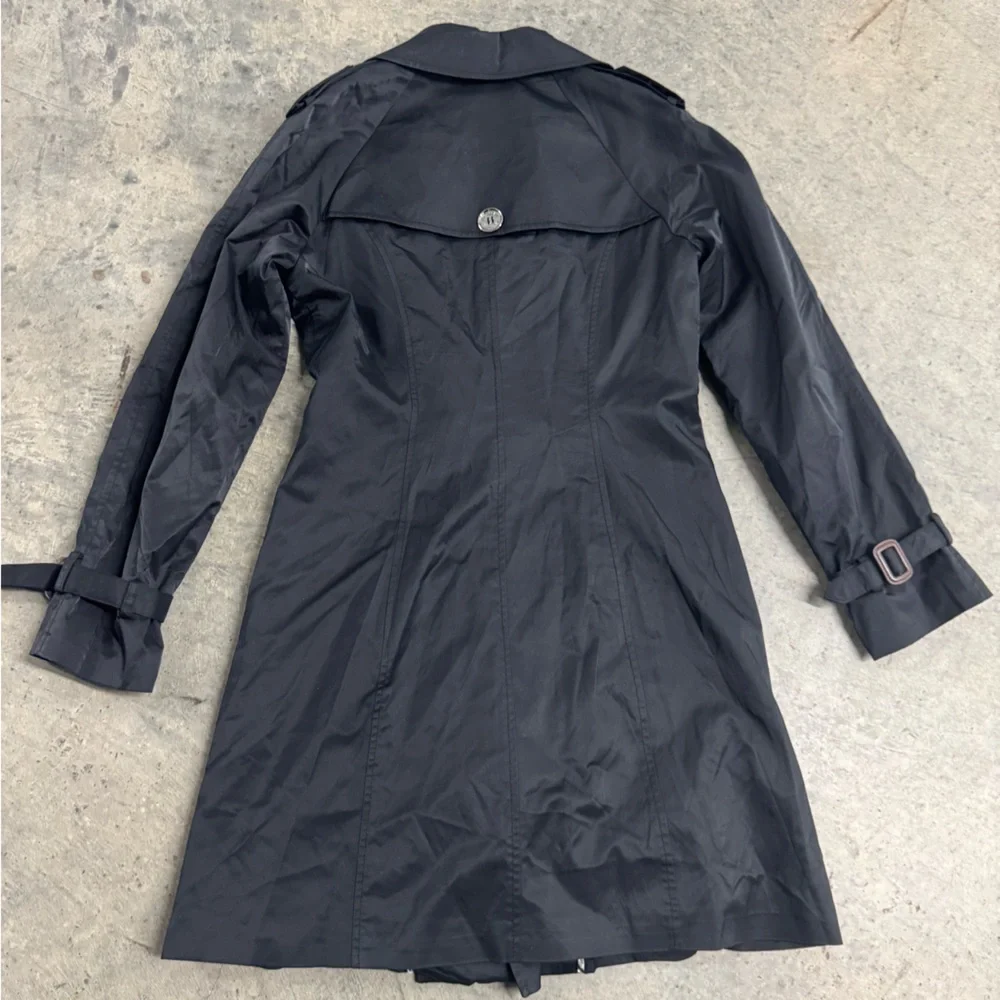 Burberry Women’s Black Ruched Trench Coat Jacket Size S Designer Luxury Classic - Picture 10 of 11